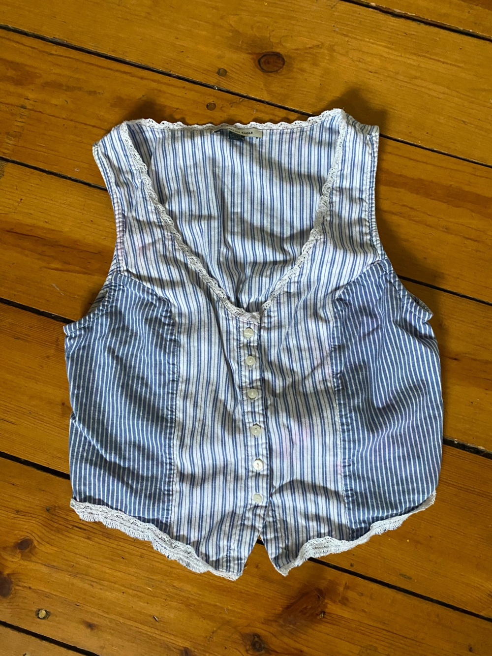 American eagle size small cotton vest blue and white
